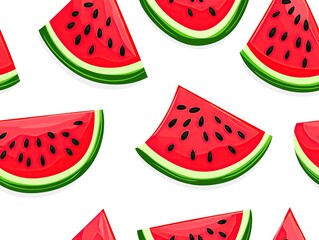 Seamless pattern of watermelon slices on white background.