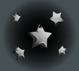 Obraz premium Five silver stars shining on a gray background_2