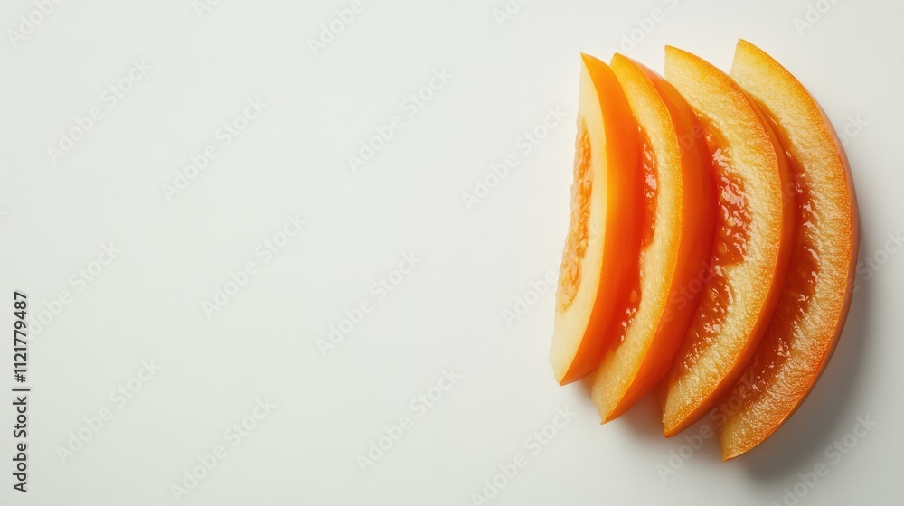 Poster fresh orange melon slices arranged neatly on a light background highlighting their vibrant color and
