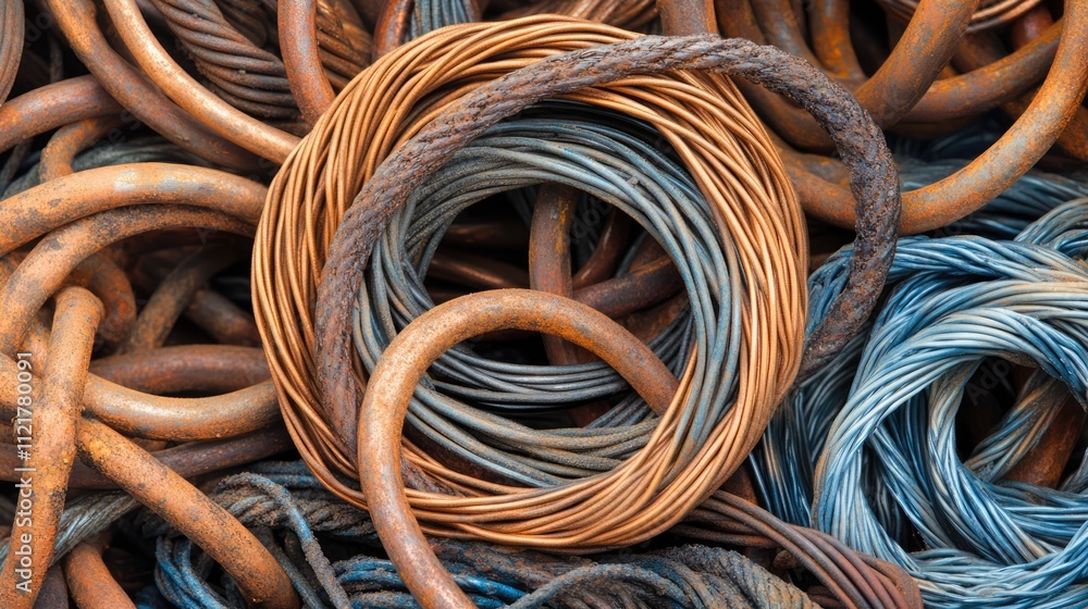Aufkleber Copper wire coils and scraps in varying hues for unique wallpaper and background design elements.