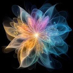 Obraz premium Radiant abstract flower with glowing petals on black