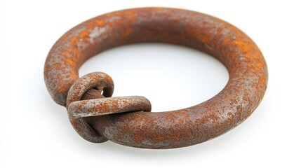 Obraz premium Rusty metal washer showcasing weathered surface detail on a clean white background highlighting industrial texture and vintage charm