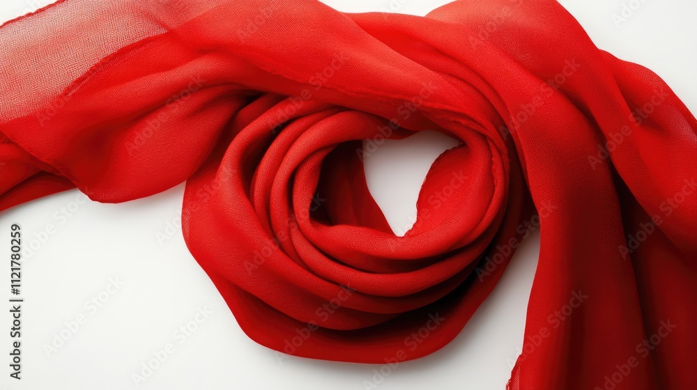 Poster elegant red scarf elegantly draped on a pristine white background showcasing rich color and luxuriou