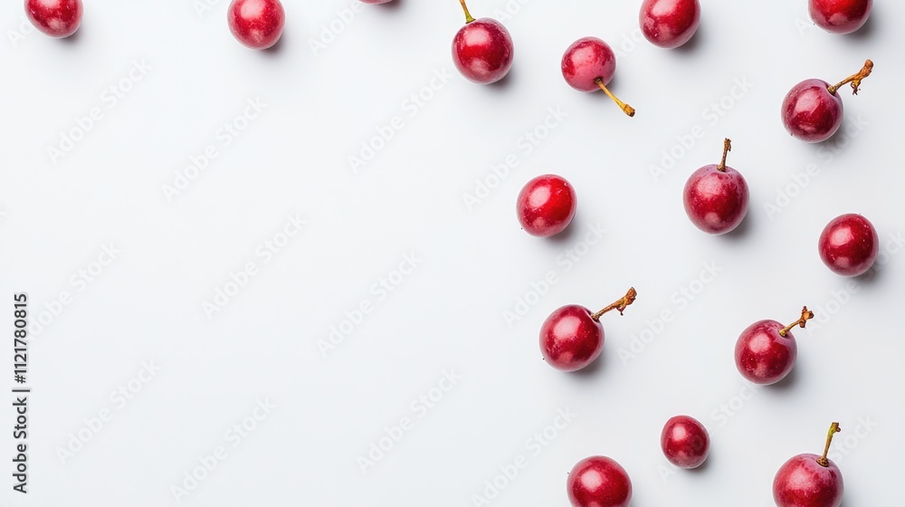 Poster fresh red grapes arranged artistically on a clean white background showcasing their vibrant color an