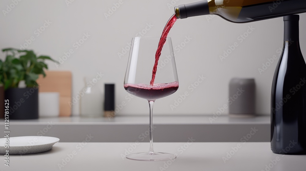 Aufkleber elegant red wine pouring into a glass showcasing a refined dining atmosphere with soft background el