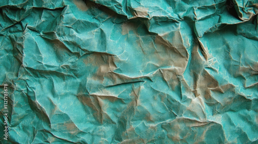 Poster textured crumpled kraft paper backdrop in green tones for mockup designs with ample copy space and n