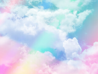 beauty sweet pastel green and pink colorful with fluffy clouds on sky. multi color rainbow image. abstract fantasy growing light