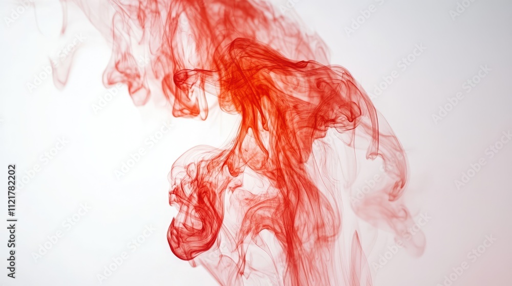 Poster Abstract red smoke and flames on a white background creating a dramatic and artistic visual effect for design and creative projects