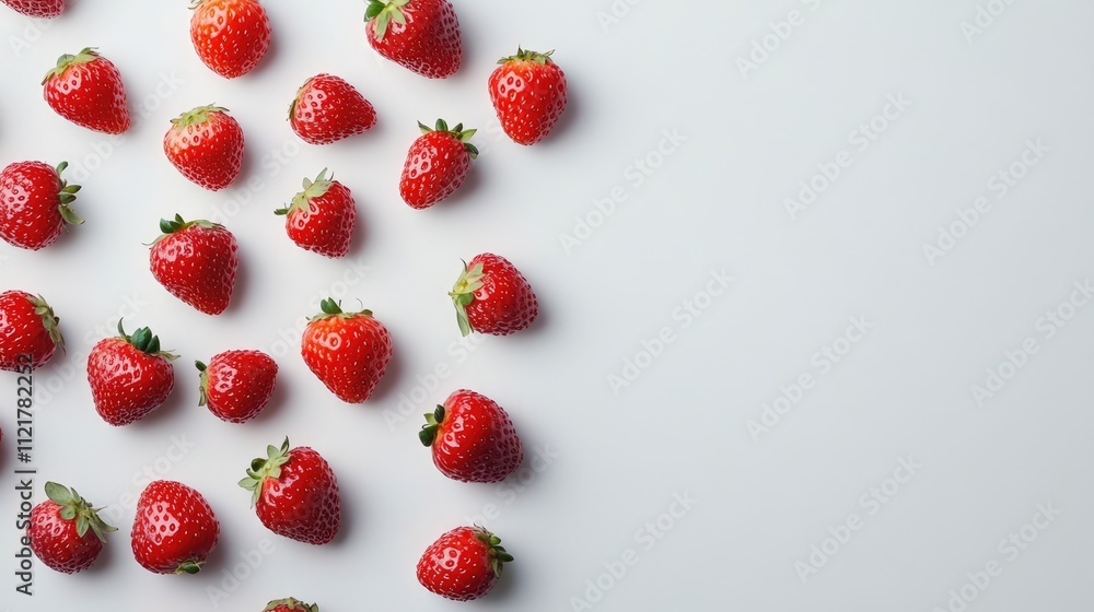 Poster ripe strawberries arranged artistically on a clean white background highlighting freshness and taste