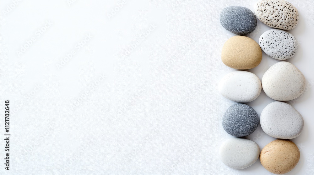 Aufkleber colorful beach stones arranged in a row on a clean white background highlighting natural texture and