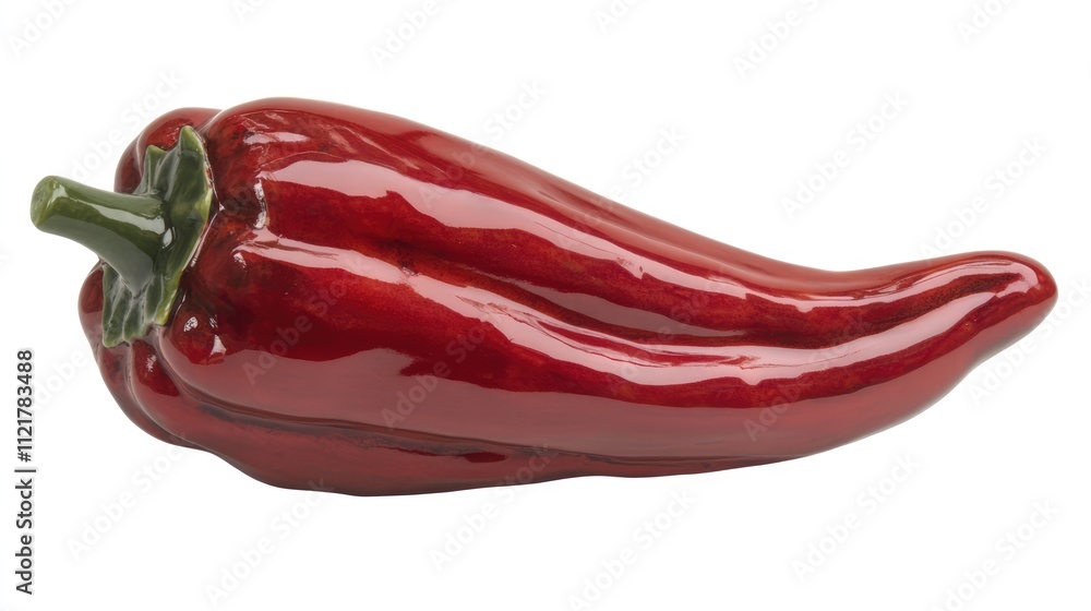 Poster Glossy red capsicum on a white background showcasing its vibrant color and smooth texture ideal for culinary or health-related content