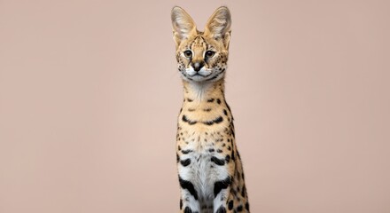 Captivating portrait of an african serval cat against a neutral background for animal lovers