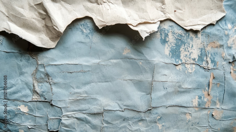 Poster Texture of crumpled papers with faded colors and layers creating a vintage backdrop for creative writing or artistic designs