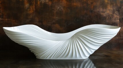 Elegant sculptural hand wash basin with a modern design featuring flowing curves and waves on a textured backdrop.