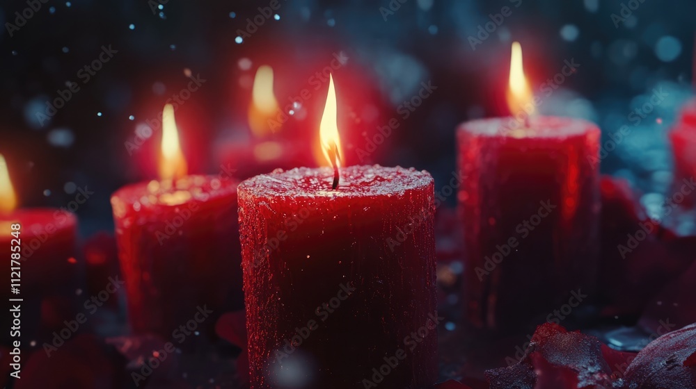 Aufkleber Red candles glowing softly in a dark setting with a touch of magic and warmth creating a serene and cozy atmosphere