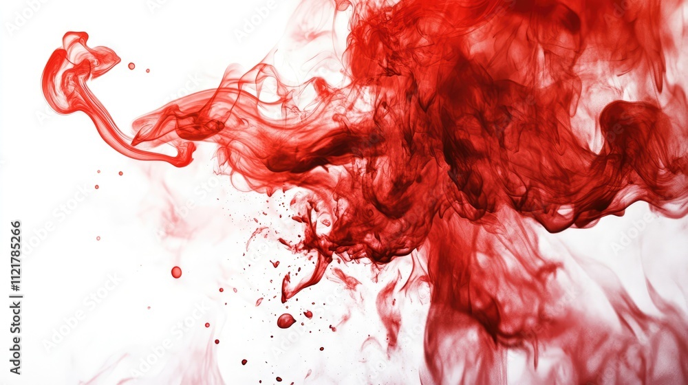 Poster Red smoke and fluid abstract pattern on a white background creating a dynamic and artistic visual effect