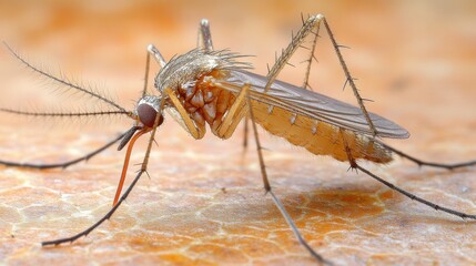 Close-up View of a Mosquito on a Natural Surface Showcasing Its Intricate Features and Design, Ideal for Educational and Scientific Purposes