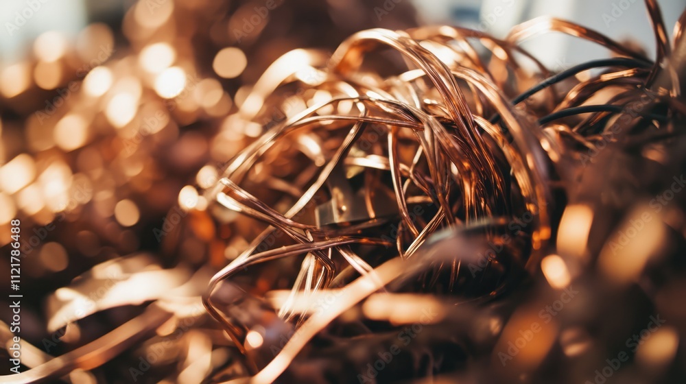 Fototapete Abstract close-up of shimmering copper wire strands creating a warm and textured background for design and artistic projects.