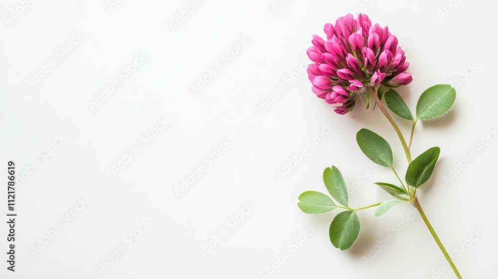 Poster Red clover flower with green leaves isolated on a white background for botanical and floral design concepts and nature-inspired visuals