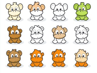 Obraz premium Cute Cartoon Animals in Diverse Colors and Styles
