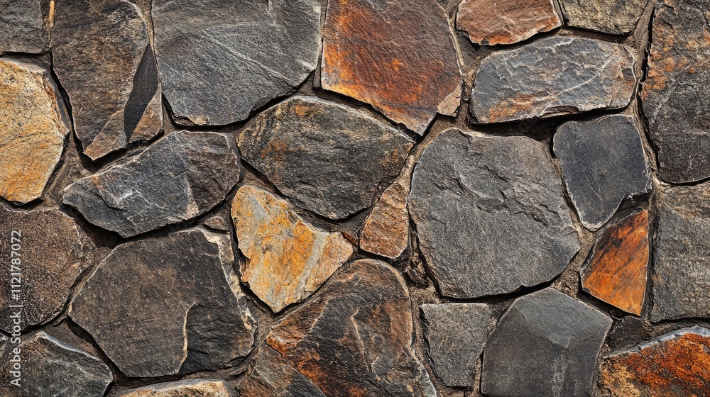 Poster granite stone wall texture background with rough edges and natural color variations for architectura