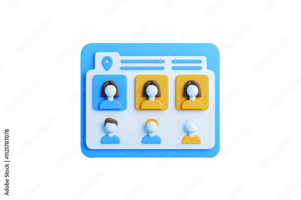 Poster a colorful, stylized representation of user profiles with icons depicting diverse individuals arrang