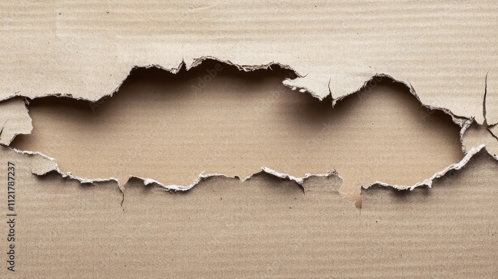 Poster Damaged kraft paper backdrop with torn edges and textured surface for design and creative projects