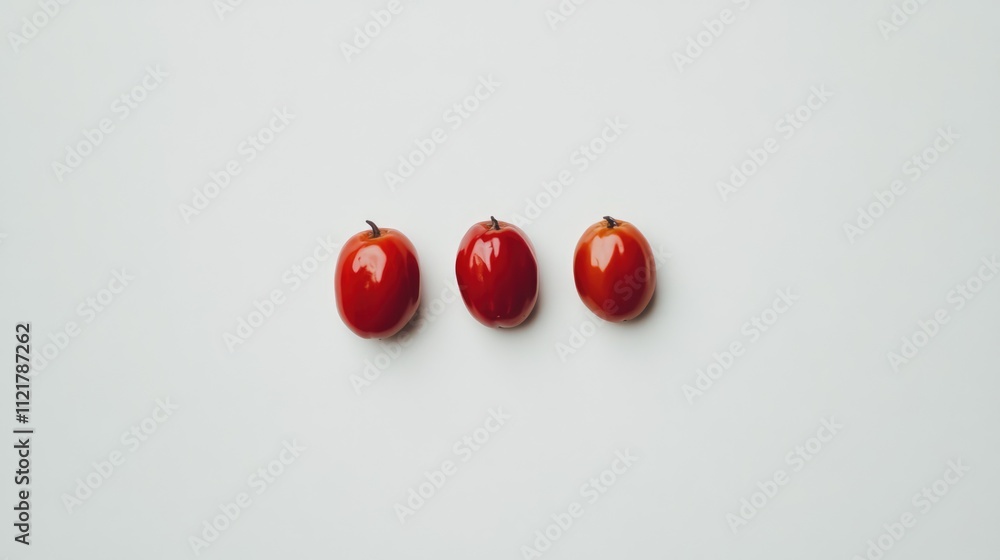Poster Red dates arranged in a row on a clean white background showcasing their vibrant color and glossy texture.