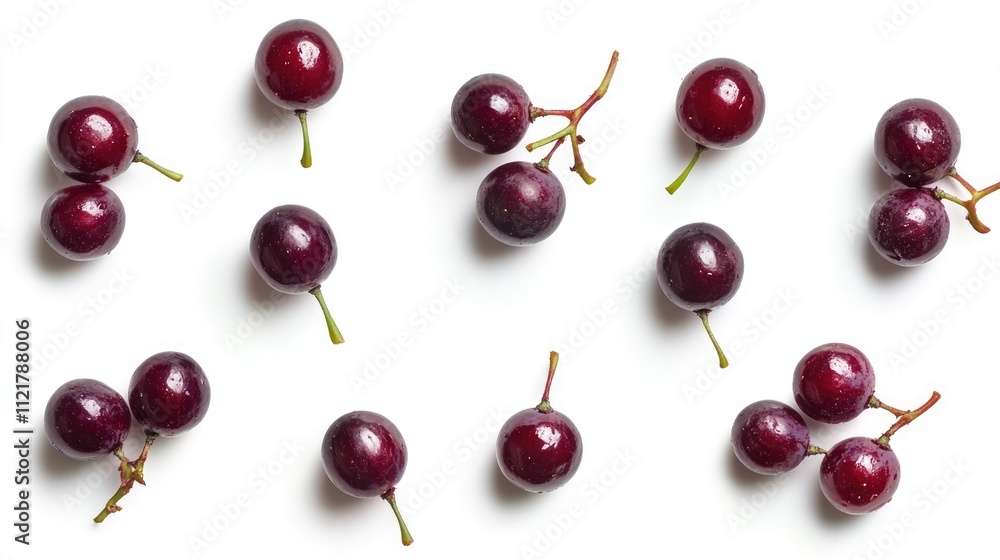 Poster Fresh red grape berries arranged on a clean white background highlighting their natural color and texture for culinary and health themes