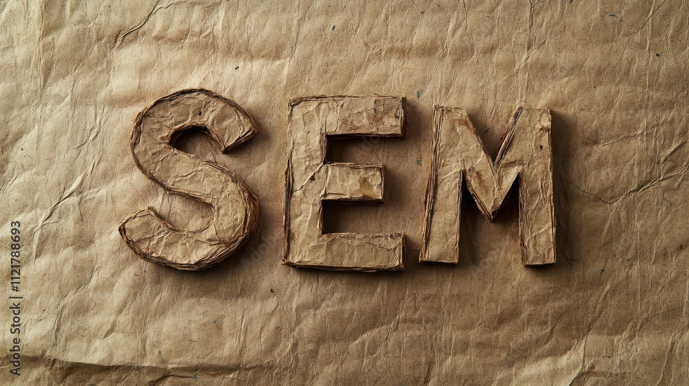 Poster sem search engine marketing acronym creatively displayed on textured handmade paper background for d