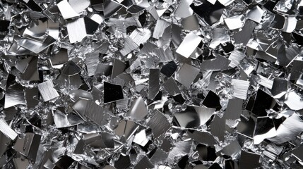 Abstract close-up of shiny scrap metal pieces ready for recycling in an industrial workshop setting emphasizing sustainability and metal recovery.