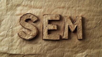 SEM Search Engine Marketing acronym creatively displayed on textured handmade paper background for digital marketing concepts.