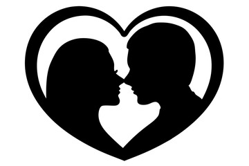 Romantic Couple Black silhouette vector Illustration behind heart shape isolated on a white background