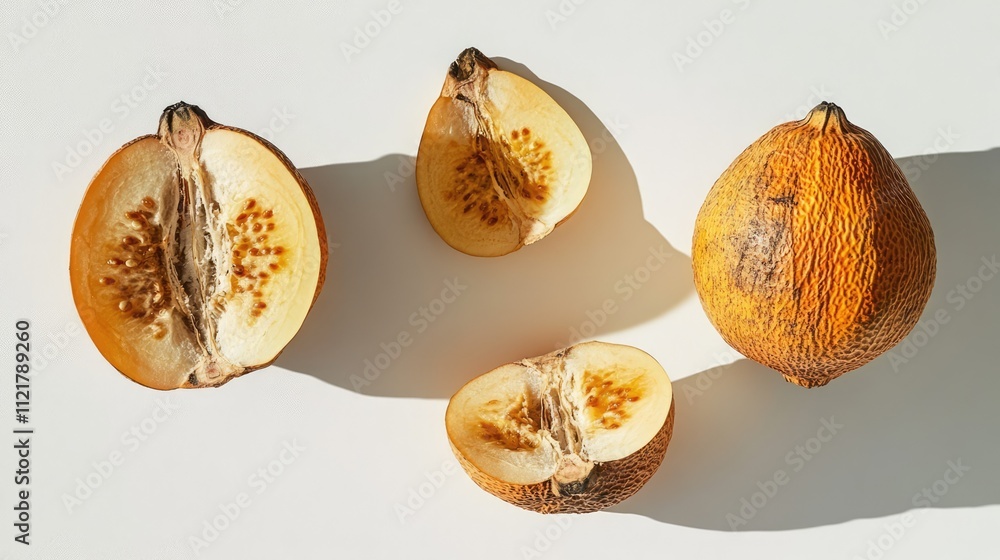 Poster santol fruit displayed on a clean white background showcasing its unique texture and appearance in n