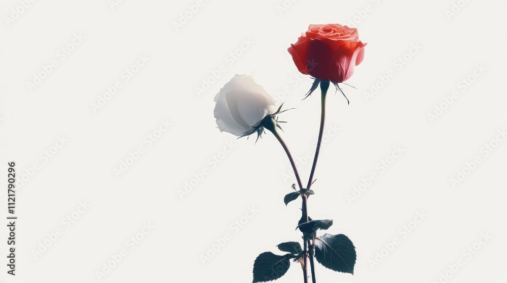 Poster red white and pink roses on a white background with ample copy space for elegant floral design or gr