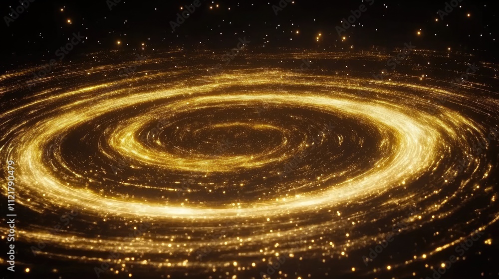 Poster galactic swirl of golden light in space cosmic background with nebula and stars in deep universe sce