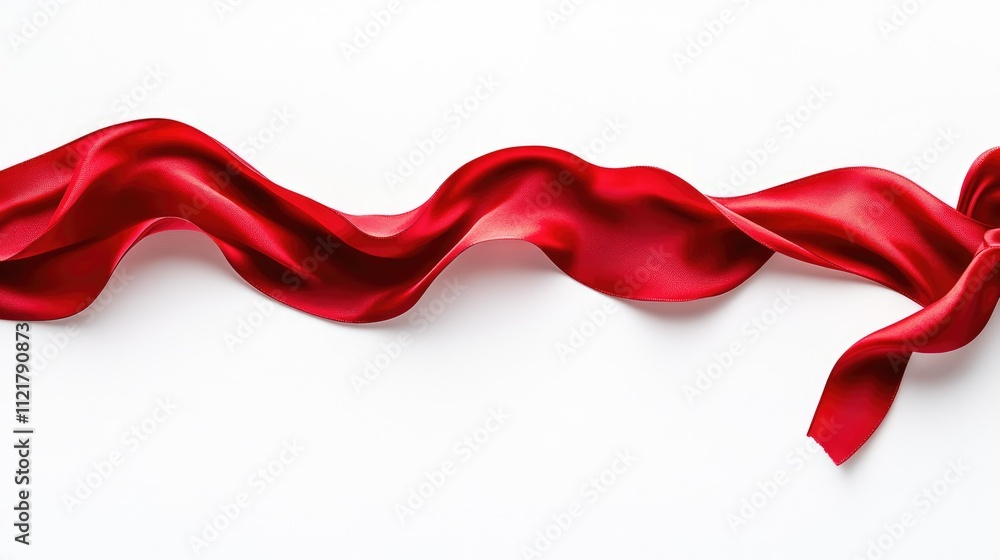 Poster elegant red satin ribbon banner draped gracefully on a clean white background for festive or decorat
