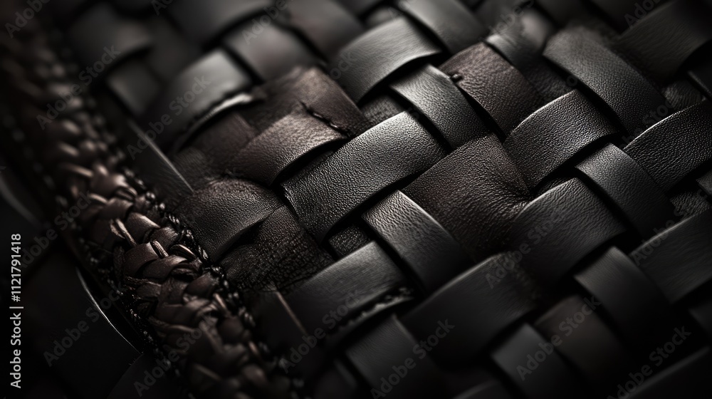 Poster close up of intricately woven dark leather texture highlighting craftsmanship and design elements in