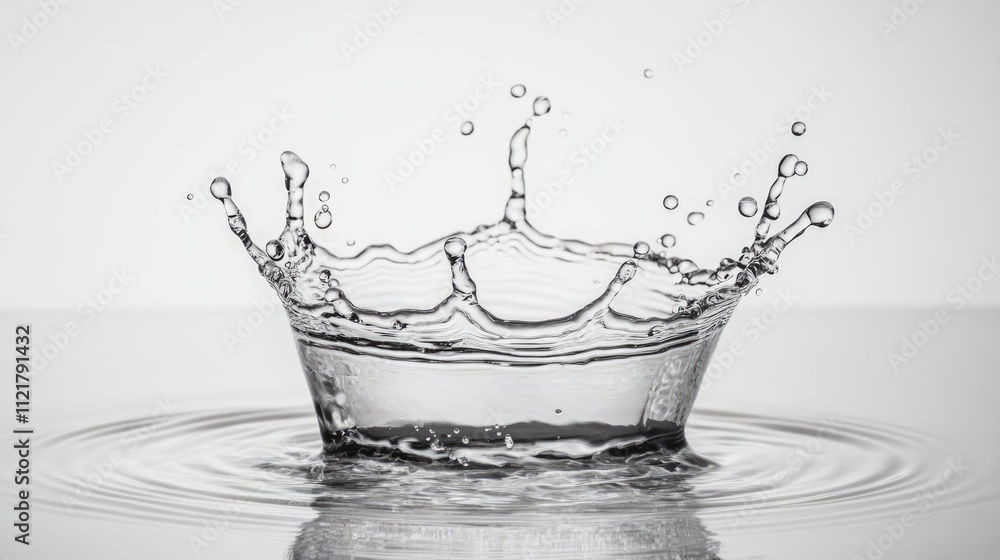 Poster water splash creating ripples on a clear surface with droplets highlighting motion and elegance on a