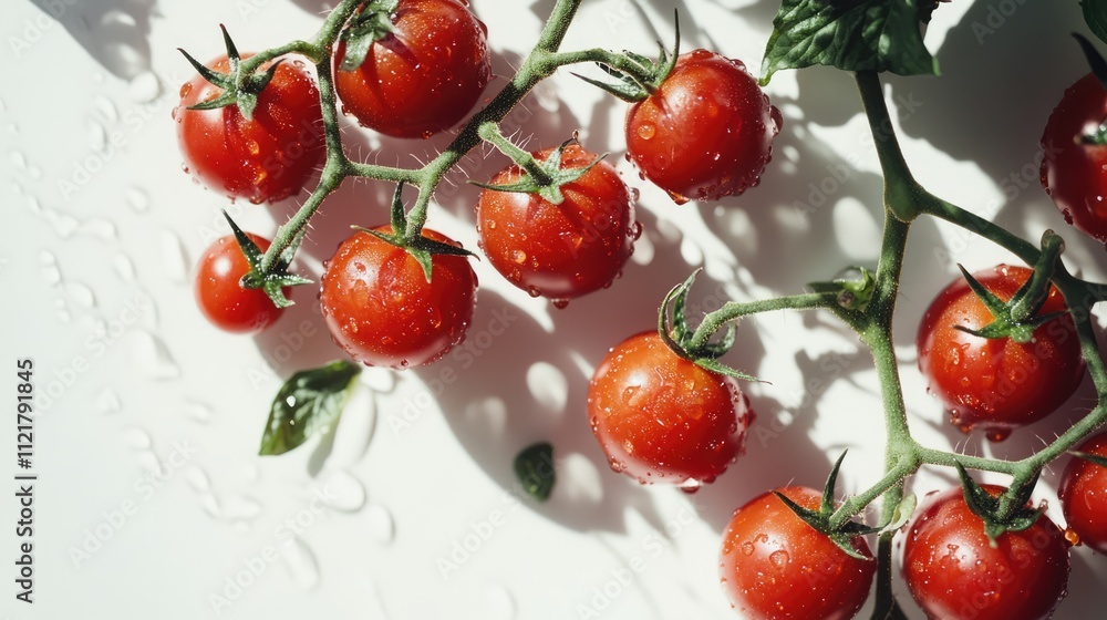 Aufkleber fresh vine-ripened tomatoes with water droplets on a white background showcasing vibrant color and n
