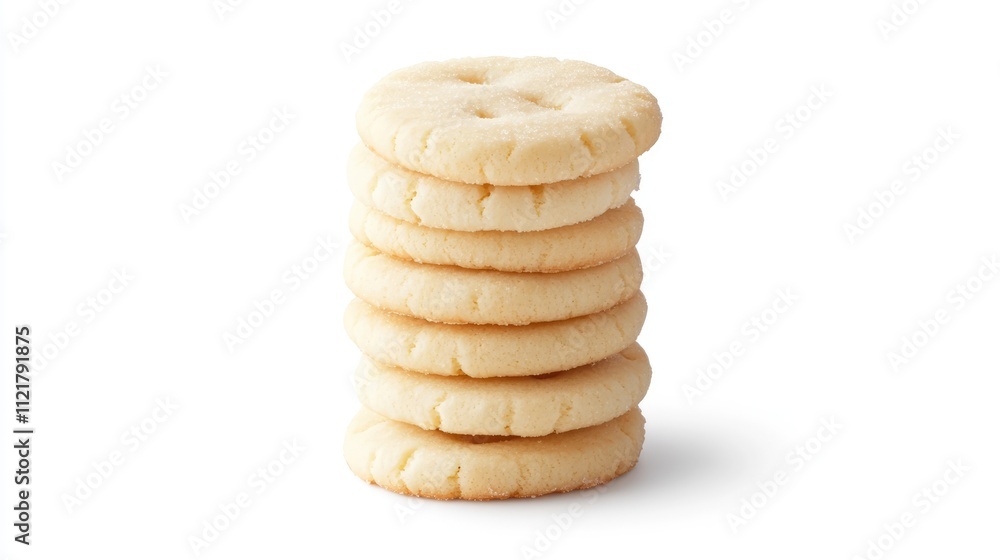 Poster stacked butter cookies on a white background showcasing their soft texture and classic shape perfect