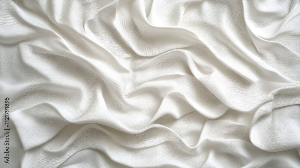 Poster Softly Draped White Fabric Texture Creating Subtle Waves and Curves with Diverse Shadows Ideal for Backgrounds and Design Projects