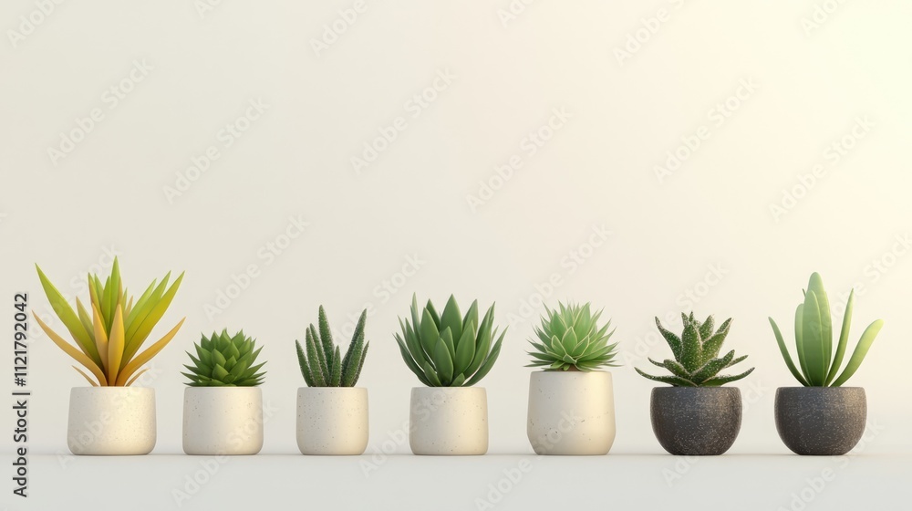 Aufkleber assorted small succulents and cacti in modern pots arranged neatly against a soft neutral background