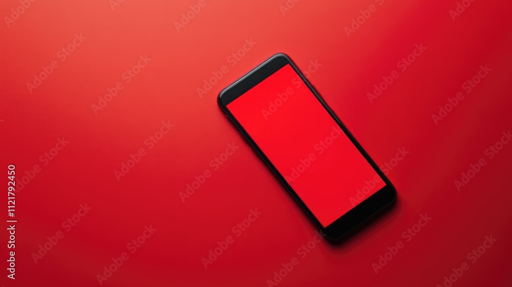 Poster smartphone with blank screen on a vibrant red background ideal for technology presentations or adver