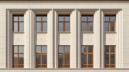 Obraz premium Modern building facade with symmetrical windows and elegant finishing materials representing contemporary architecture in a business center.