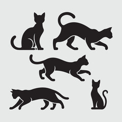 black cat set silhouette vector design in white background.
