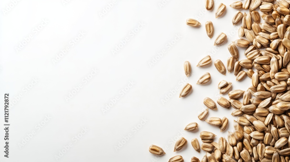 Poster top view of scattered sunflower seeds on a light background showcasing their texture and natural col