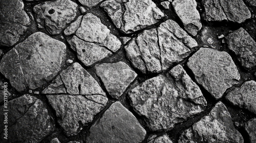 Aufkleber textured black and white cobblestone pavement background showcasing rough granite stone surfaces and
