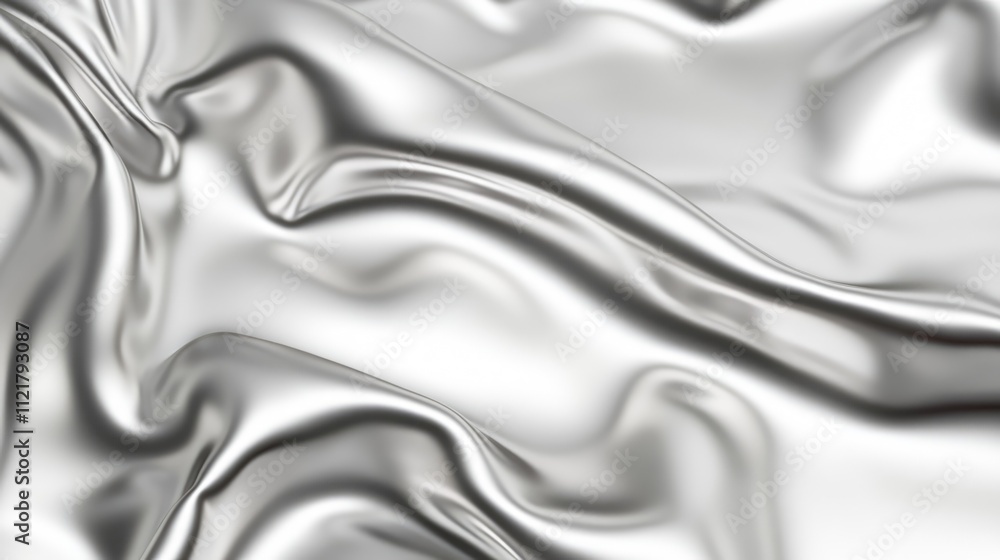 Poster silky silver fabric texture with elegant folds and soft reflections for stylish design backgrounds