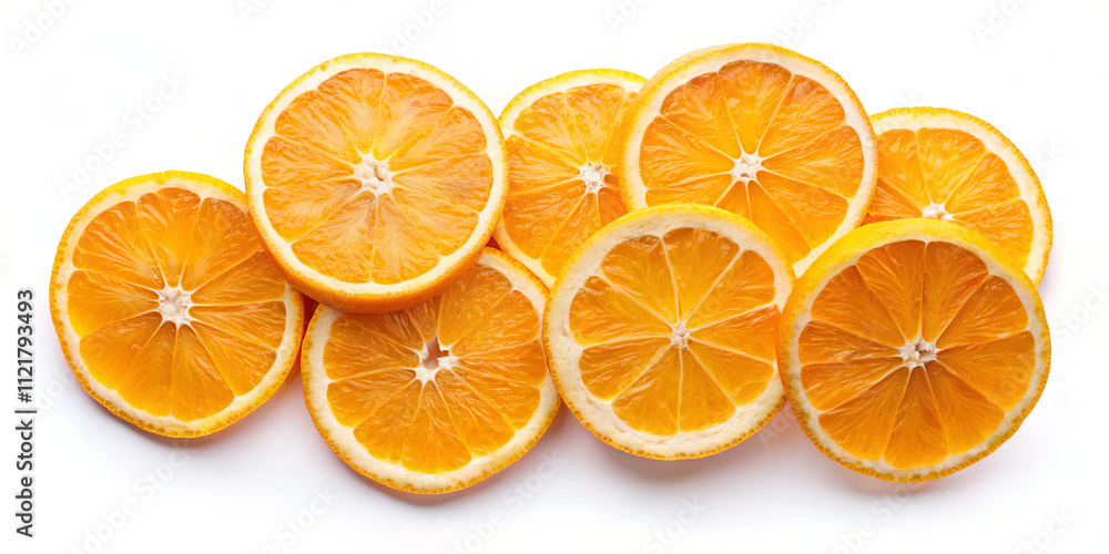 Poster bright orange slices are neatly arranged, showcasing their juicy texture and vibrant color. perfect 